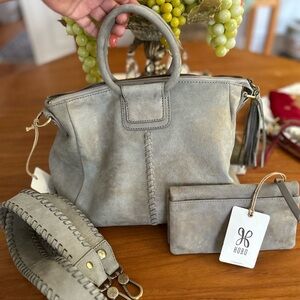 HOBO Gray Suede Hobo Satchel with Wallet both new with tags